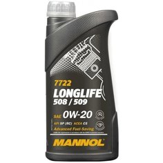Синтетическое моторное масло Mannol 7722 Longlife 508/509 0W-20, 1 л, шт.