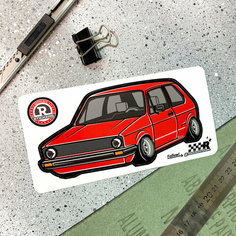 Наклейка машинка Volkswagen Golf 1 красный Resource Stickers