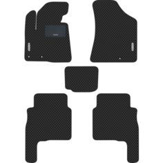 Автомобильные коврики EVA для Hyundai Santa Fe II рестайл (2010-2012), с каучуковым подпятником и 2 эмблемами, чёрные с чёрным кантом, ячейка - ромб Carstar