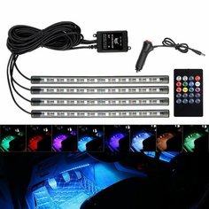 Подсветка салона (ноги) 12 LED, 22 см, пульт, светомузыка, мультисвет , 4 шт Без бренда