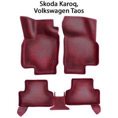 Автомобильные коврики ЭВА с Бортами для Skoda Karoq и Volkswagen Таоs. ЕВА соты от SUPERVIP для Шкода Карок и Фольксваген Таос. Бордовый цвет.
