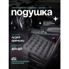 Подушка автомобильная, ортопедическая на сиденье. Анатомическая массажная сидушка в машину. С лузгой гречихи для водителя и пассажира.40х40 см , серый Bio Line