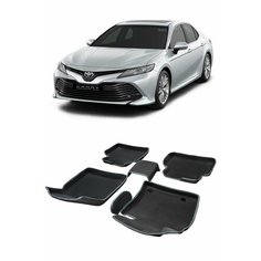 Ева коврики Toyota Camry VIII XV70 нижняя педаль ПРЕСС борта / Ева ЭВА ромб / цвет Черный c черной окантовкой / EVA Smart / коврики с бортиком в салон
