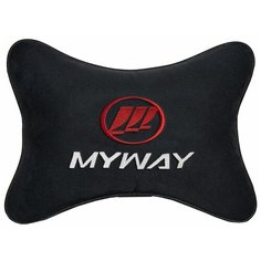 Автомобильная подушка на подголовник алькантара Black с логотипом автомобиля LIFAN MYWAY Vital Technologies