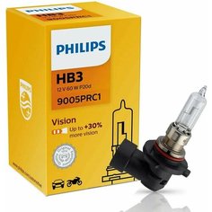 Лампа автомобильная галогеновая HB3 PHILIPS Vision +30% 12V 65W P20d 9005PRC1 2шт