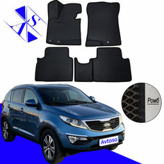 Автомобильные коврики EVA/ЕВА/ЭВА для Kia Sportage 3 III (SL) / Киа Спортейдж 3 III (СЛ) 2010-2016 черный черный Avtoso