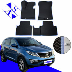 Автомобильные коврики EVA/ЕВА/ЭВА для Kia Sportage 3 III (SL) / Киа Спортейдж 3 III (СЛ) 2010-2016 черный василок Avtoso