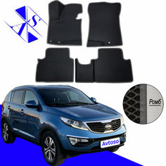 Автомобильные коврики EVA/ЕВА/ЭВА для Kia Sportage 3 III (SL) / Киа Спортейдж 3 III (СЛ) 2010-2016 черный темно серый Avtoso