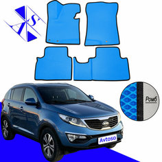 Автомобильные коврики EVA/ЕВА/ЭВА для Kia Sportage 3 III (SL) / Киа Спортейдж 3 III (СЛ) 2010-2016 василок черный Avtoso