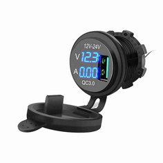 Вольтметр, амперметр, USB QC 3.0 «Kombi» (синяя подсветка, 12-24V) belais #13080