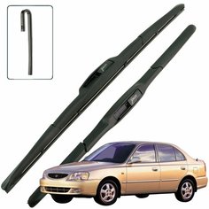 Дворники Hyundai Accent LC / Хендай Акцент седан 1999 2000 2001 2002 2003 2004 2005 2006 Щетки стеклоочистителя гибридные ОЕМ для автомобиля LYNXauto 500мм-450мм к-т 2 шт.