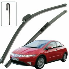 Дворники Honda Civic (8) FK, FN / Хонда Цивик ФК, ФН хэтчбек 5 дв. 2005 / 2006 / 2007 / 2008 / 2009 Щетки стеклоочистителя бескаркасные автомобильные LYNXauto к-т 2шт, 700мм-600мм