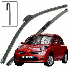 Дворники Nissan Micra K12 / Ниссан Микра К12 хэтчбек 3 дв. рест. 2005 / 2006 / 2007 Щетки стеклоочистителя бескаркасные автомобильные LYNXauto 530мм-450мм к-т 2 шт.