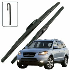 Дворники Hyundai Santa Fe (2) CM / Хендай Санта Фе 2006 / 2007 / 2008 / 2009 Щетки стеклоочистителя гибридные ОЕМ для автомобиля LYNXauto к-т 2шт, 600мм-450мм