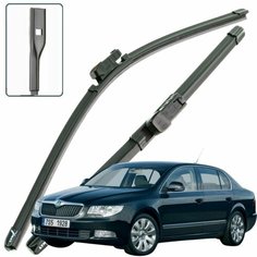 Дворники Skoda Superb (2) 3T / Шкода Суперб 3Т лифтбек 2008 2009 2010 2011 2012 2013 Щетки стеклоочистителя бескаркасные автомобильные LYNXauto 600мм-450мм к-т 2шт.