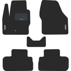 Автомобильные коврики EVA для Land Rover Freelander II (2006-2012), с каучуковым подпятником и 2 эмблемами, чёрные с чёрным кантом, ячейка - ромб Carstar
