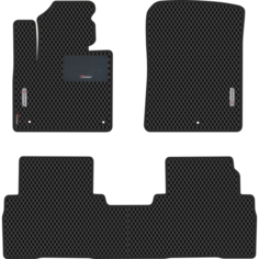 Автомобильные коврики EVA для Kia Sorento III Prime (2014-2020), с каучуковым подпятником и 2 эмблемами Kia, чёрные с чёрным кантом, ячейка - ромб Carstar