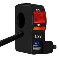 Переключатель кнопка на руль мотоцикла ON-OFF/USB зарядка/красная подсветка нет