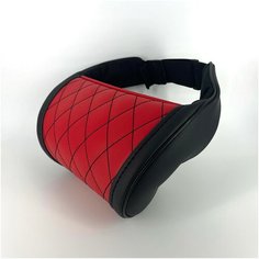 Красная автомобильная ортопедическая подушка для шеи на подголовник на сиденье с ромбами и боками черного цвета. Экокожа премиум класса. Brave Elephant