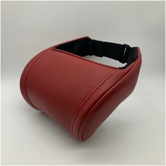Темно красная автомобильная ортопедическая подушка для шеи на подголовник на сиденье. Экокожа премиум класса. Brave Elephant
