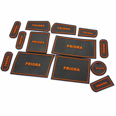 Коврики в ниши Приора с надписью Priora набор ковриков красно-оранжевая окантовка на Лада Приору 1, комплект 13 элементов Нет бренда