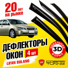 Дефлекторы боковых окон для Lifan Solano (Лифан Солано) седан 2008-2016, ветровики на двери автомобиля, Cobra Tuning