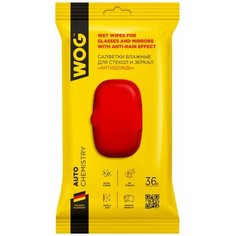 Влажные салфетки для автомобиля, салфетки для стекол, зеркал, фар авто с покрытием "Антидождь" (с клапаном) WOG WGC0663, 36 шт