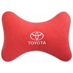 Подушка на подголовник из велюра с логотипом (тойота) "Toyota",/ подушка для путешествий в машину/подушка под голову/ Премиум качество/бордовый. 37469 Auto Premium