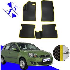 Автомобильные коврики EVA/ЕВА/ЭВА для Ford Fiesta MK5 (АКПП) 2002-2008 черный желтый Avtoso