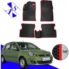 Автомобильные коврики EVA/ЕВА/ЭВА для Ford Fiesta MK5 (АКПП) 2002-2008 черный красный Avtoso