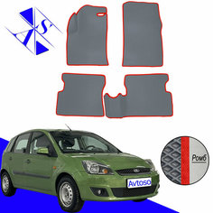 Автомобильные коврики EVA/ЕВА/ЭВА для Ford Fiesta MK5 (АКПП) 2002-2008 серый красный Avtoso