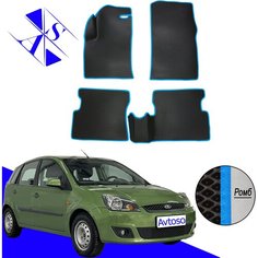 Автомобильные коврики EVA/ЕВА/ЭВА для Ford Fiesta MK5 (АКПП) 2002-2008 черный голубой Avtoso