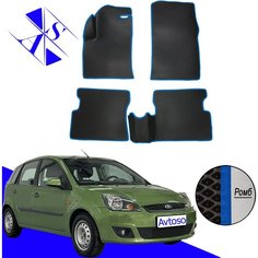 Автомобильные коврики EVA/ЕВА/ЭВА для Ford Fiesta MK5 (АКПП) 2002-2008 черный синий Avtoso