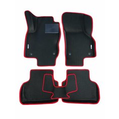 Коврики ЕВА EVA ЭВА с круговыми бортами бортами 3д 3D+ для Hyundai ix55 2008-2013 / Хендай икс55 / черный(ромб)-красный / резин подпятник + 2 лого Gallex