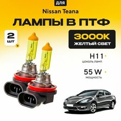 Желтый свет 3000К галогеновые лампочки H11 в ПТФ для Nissan Teana III (L33) 2014-2022. H11 в туманки для Ниссан Теана. Галоген в противотуманные фары Va24 Ru