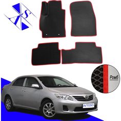 Автомобильные коврики EVA/ЕВА/ЭВА для Toyota Corolla E150 2006-2013 (седан) черный красный Avtoso