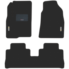Автомобильные коврики EVA для Chevrolet Captiva дорестайл (2006-2011), с каучуковым подпятником и 2 эмблемами, чёрные с чёрным кантом, ячейка - ромб Carstar