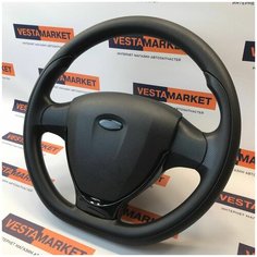 Руль (рулевое колесо) в стиле Приора 2 для ВАЗ 2110, 2111, 2112 (черный лак) Лада