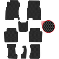 Автомобильные коврики EVA для Nissan Qashqai+2 3 ряда (2008-2013), чёрные с чёрным кантом, ячейка - ромб Carstar