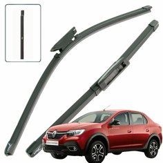 Дворники Renault Logan Stepway L8 / Рено Логан Степвэй 2018 / 2019 / 2020 / 2021 / 2022 Щетки стеклоочистителя бескаркасные автомобильные LYNXauto 550мм-480мм к-т 2шт.