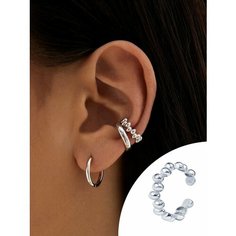 Моносерьга кафф MIESTILO, серебро, 925 проба, родирование, , серебристый