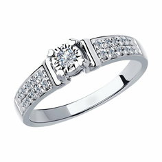 Кольцо помолвочное Diamant online, белое золото, 585 проба, бриллиант, размер 19.5, ширина 4 мм, прозрачный