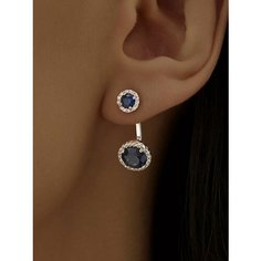 Серьги пусеты Ювелир Карат, серебро, 925 проба, родирование, фианит, сапфир, , темно-синий