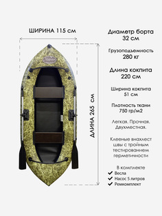 Лодка гребная Марлин 22 Уфимка двухместная, Зеленый Marlin Tour
