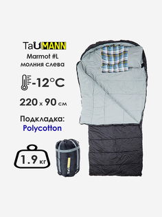 Спальный мешок-одеяло с капюшоном TauMANN Marmot #L (молния слева) 90 х 220 см, Серый