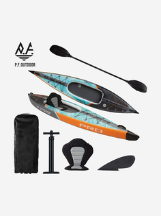 Каяк надувной одноместный с веслом P.F. Outdoor Solo UV 390х80х40см, в комплекте рюкзак, сиденье, весло и плавник / Надувной каяк для отдыха на воде, Серый Dama
