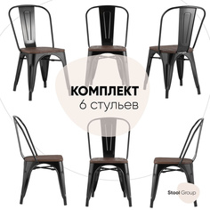 Стул для кухни обеденный Stool Group TOLIX WOOD черный глянцевый комплект 6 стульев