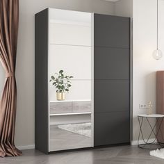 Шкаф-купеЕ1 Прайм ДСП/Зеркало/доводчики 160х57х230, Серый диамант