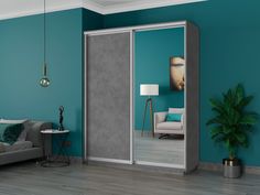Шкаф-купеЕ1 Экспресс ДСП/Зеркало 180х60х220, Бетон