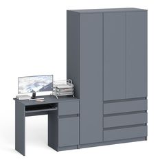 Компьютерный стол СВК Мори МШ1200-1 правый и шкаф-комод графит, 210х50х210 см